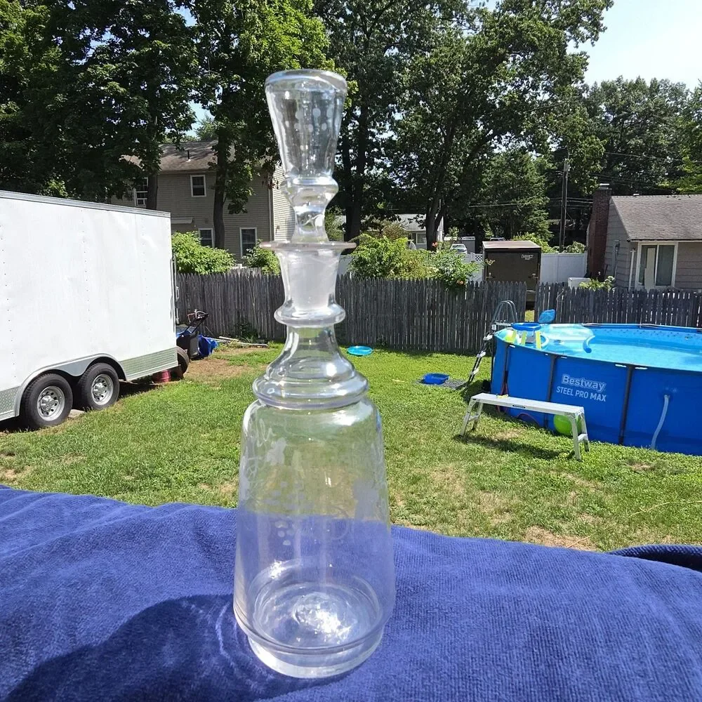 Antique Victorian Etched Glass Decanter w/ Original Stopper c1880